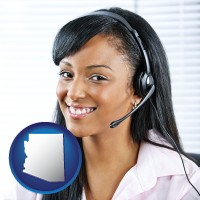 arizona map icon and a customer service representative