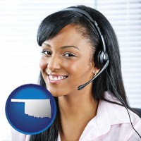 oklahoma map icon and a customer service representative
